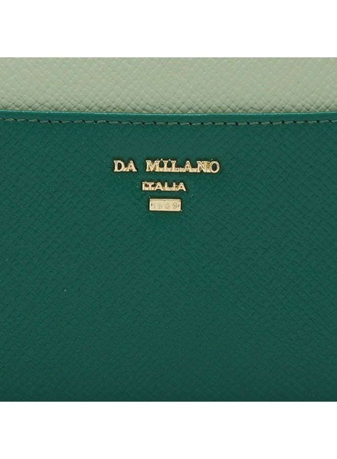 Da Milano Zip Leather Wallet for Women - Emerald Green & Mint - Image 5
